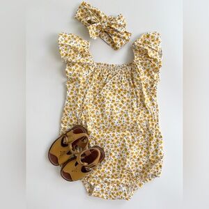 Floral Spring Baby Romper with Matching Headband *DOES NOT INCLUDE SHOES*